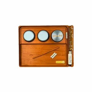 Minimalistisches Rolling Tray aus Nussbaumholz – Konfigurierbares Design-Tablett von VONbLÜTE® mit präzisen Fächern für Zubehör