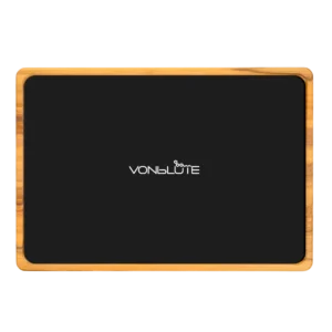 Rolling Tray Float Black by VONbLÜTE® aus Holz – Draufsicht mit schwarzer Glasfläche, freigestellt von oben
