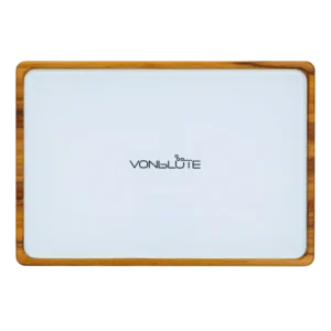 Rolling Tray Float Weiß by VONbLÜTE® aus Holz – Draufsicht mit weißer Glasfläche, freigestellt von oben