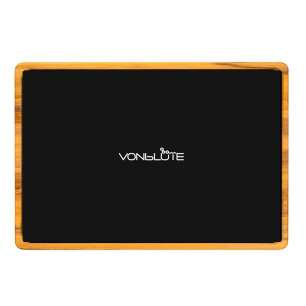 Rolling Tray Float Black Edition Black von VONbLÜTE aus Nussbaumholz mit schwarzem Glaseinsatz, leer von oben