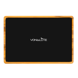 Rolling Tray Float Black by VONbLÜTE® aus Holz – Draufsicht mit schwarzer Glasfläche, freigestellt von oben