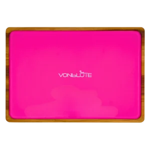 Rolling Tray Float Knockout Pink by VONbLÜTE® aus Holz – Draufsicht mit pinker Glasfläche, freigestellt von oben