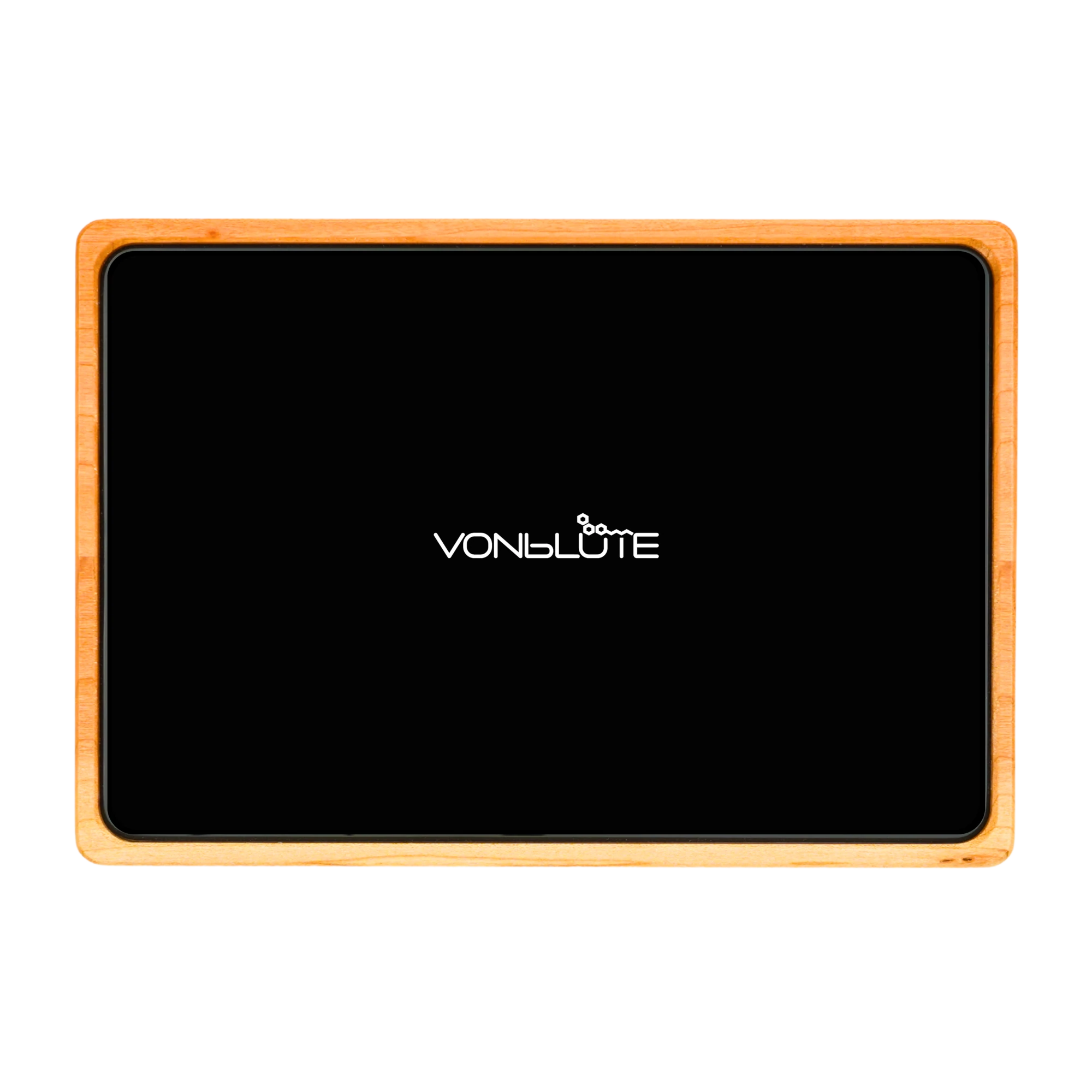 Rolling Tray Float Red Tone Black by VONbLUETE von Oben Glaseinsatz in schwarz, rötlicher Nussbaumrahmen