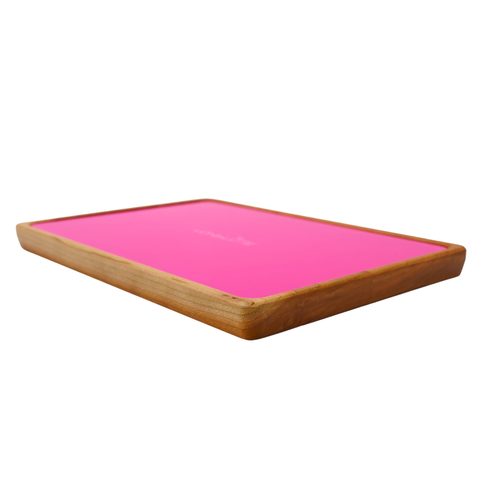 Rolling Tray Float Red Tone Knockout Pink Edition Black by VONbLUETE. Rechte Detail Ansicht des Rahmens und der pinken glascheibe.