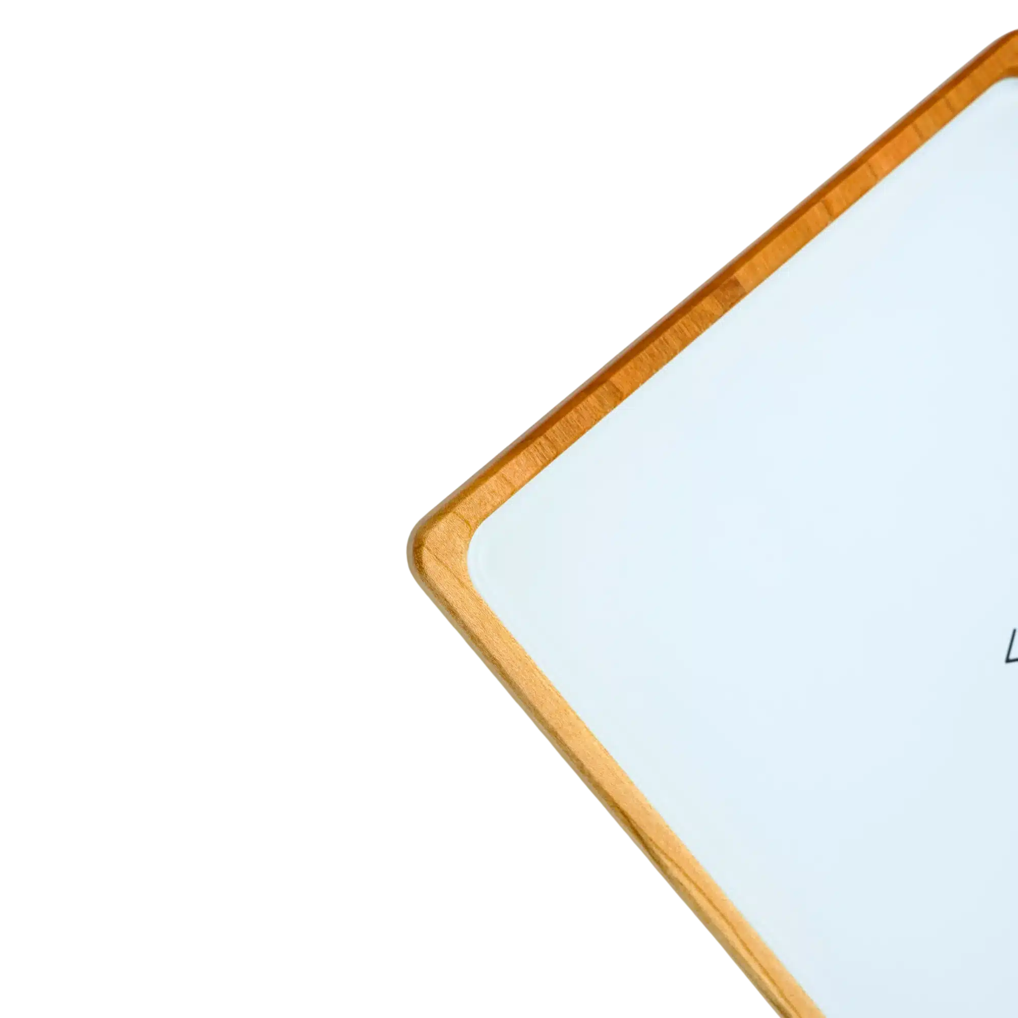 Rolling Tray Float Red Tone Weiss Edition Black. Der Detailierte Nussholzrahmen lässt die weisse Glasscheibe besonders schön zur Geltung kommen. Detail