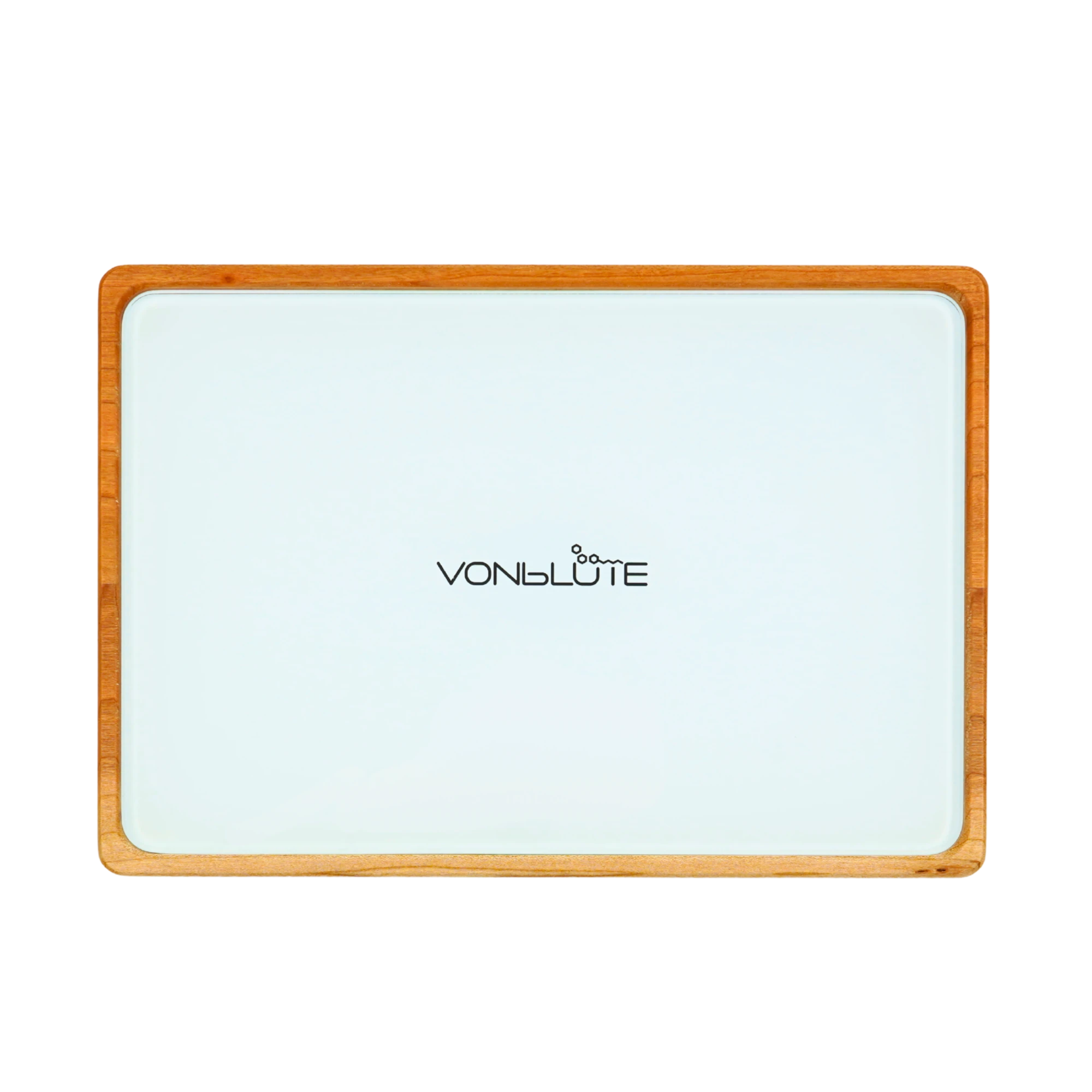 Rolling Tray Float Red Tone Weiß by VONbLÜTE® aus Holz – Draufsicht mit weißer Glasfläche, freigestellt von oben