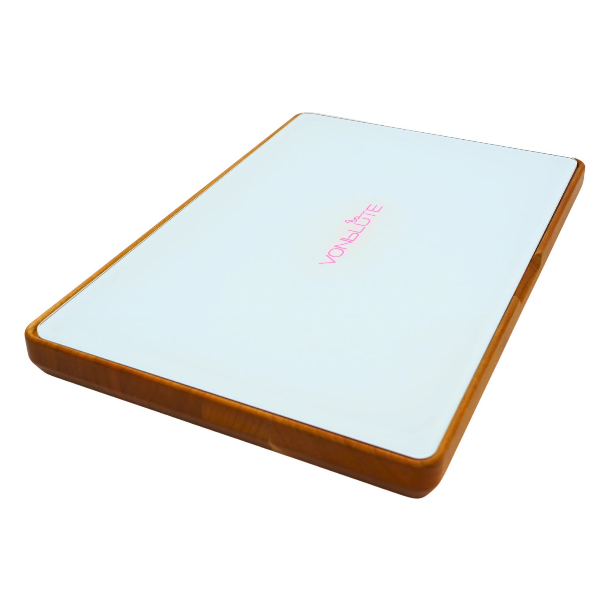 Rolling Tray Dab ’n Roll XT Pink Essential Designperspektive geschlossen von links mit pinkem Logo & weißem Verschluss aus Kirschholz.