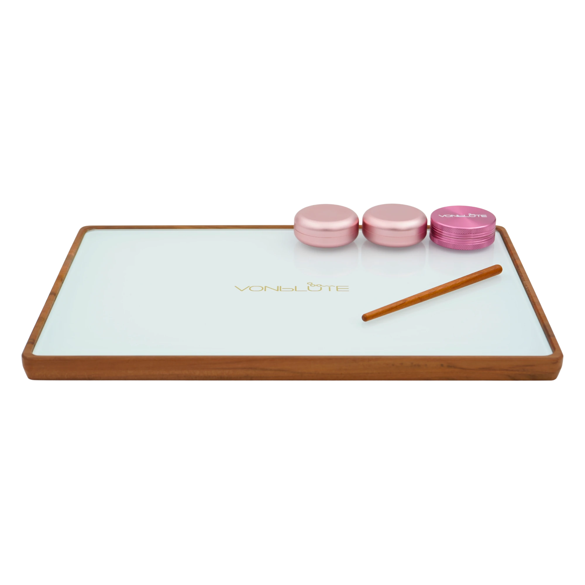 Rolling Tray Float Studio Weiss Edition Pink by VONbLÜTE® ist ein großes schönes Rolling Tray das in seinem Platzangebot eine perfekte Unterlage zum drehen bietet. Hygienisch, leicht zu säubern und abriebbeständig.