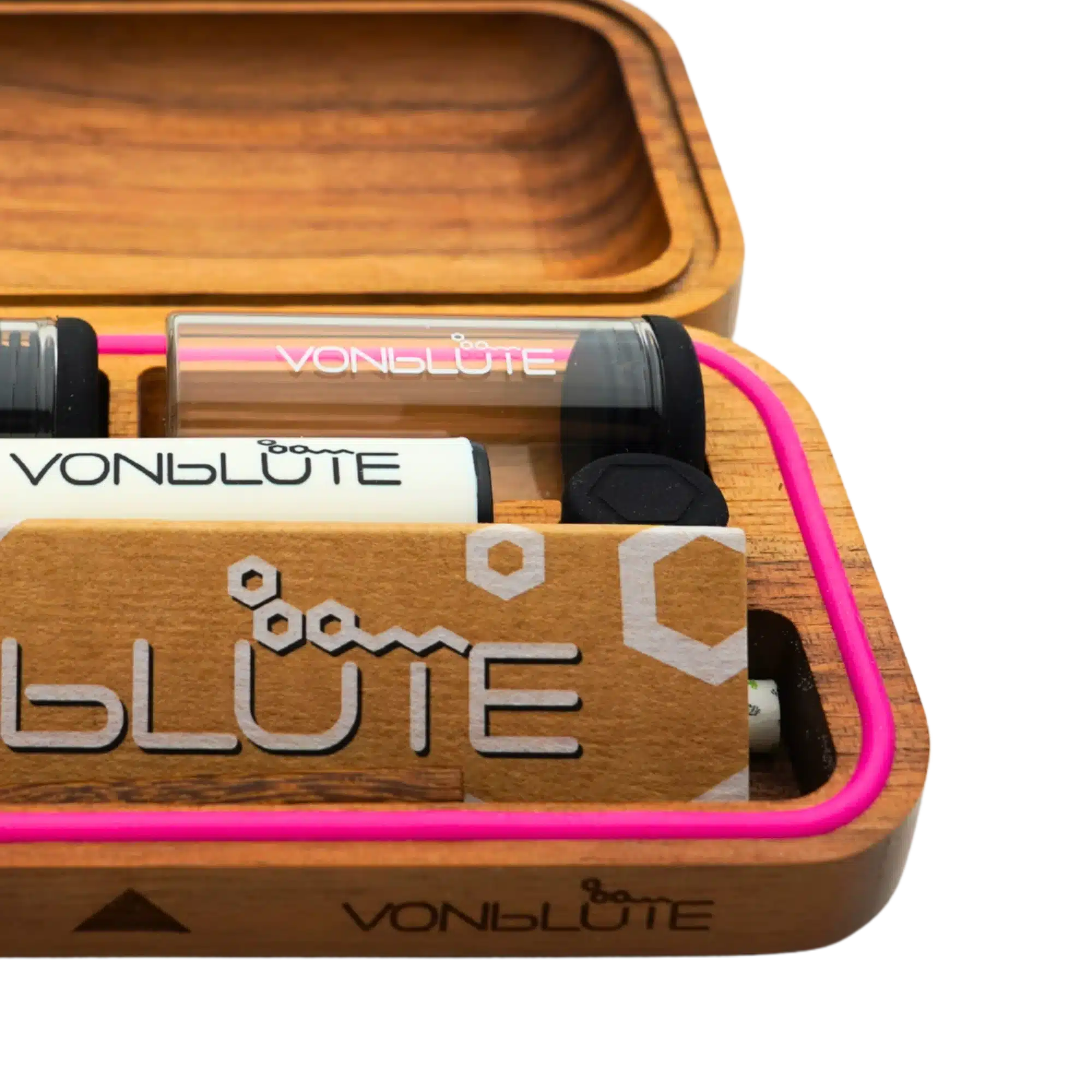 Pinkes Rolling Tray Rolletui® Mischschale frontal angebracht.